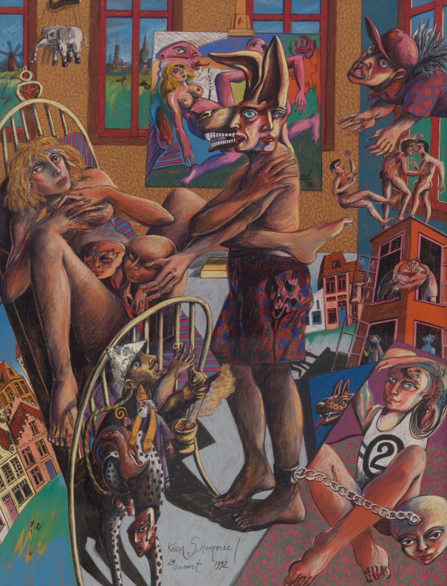 Scherpereel K., untitled, dated '29 maart 1992', gouache and pencil / crayon, 47 x 62 cm Is possibly