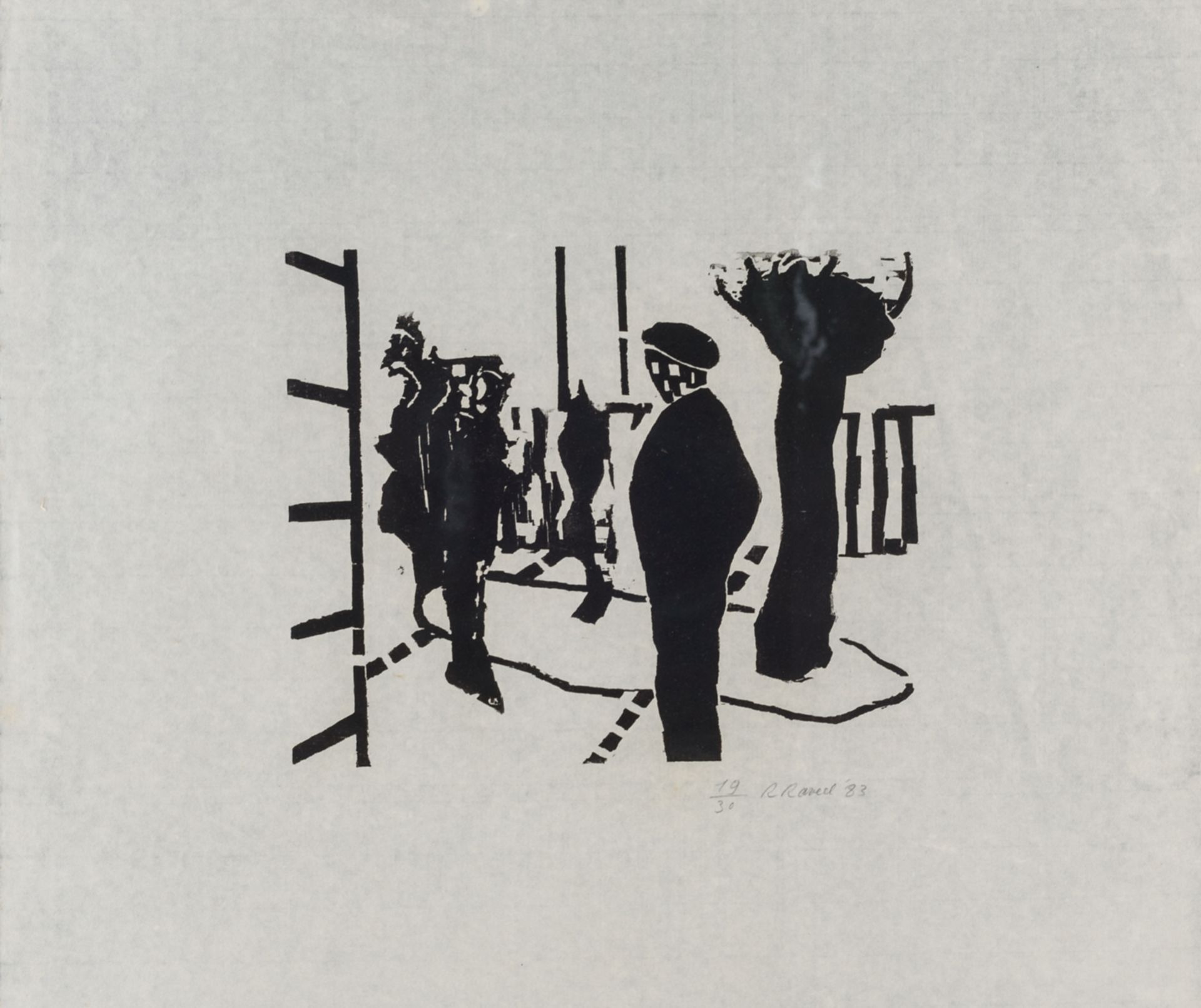 Raveel R., untitled, N°19/30, dated (19)83, linocut, 57 x 66 cm Is possibly subject of the SABAM