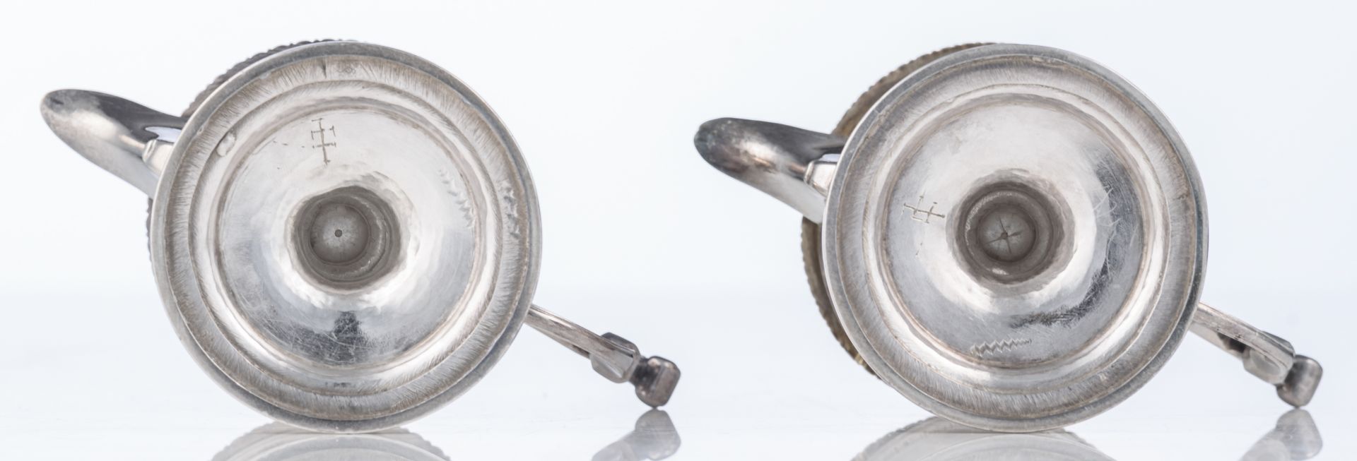 A pair of early 18thC silver ecclesiastical cruets, illegibly marked, with the owners' mark of the - Bild 6 aus 14