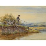 Coleman W. St., 'Children fishing at a River Bank', watercolour, 19 x 25 cm