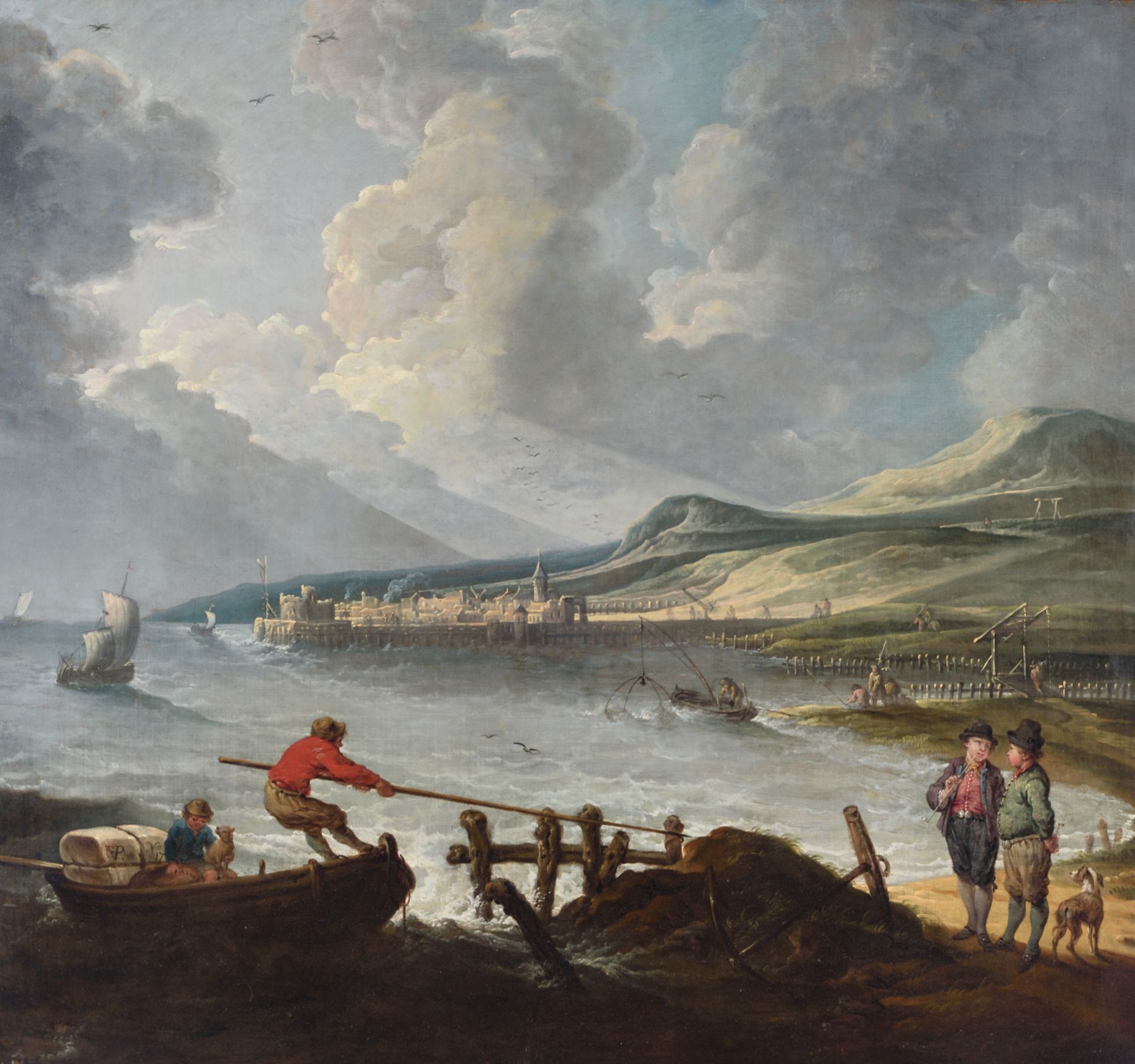 Monogrammed F.V.P. (attr. to Garemijn and inspired by Cl. J. Vernet), a Mediterranean harbour scene,