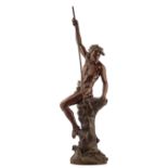 Ferrand E.J., a fisherman with his harpoon, patinated bronze, H 116 cm