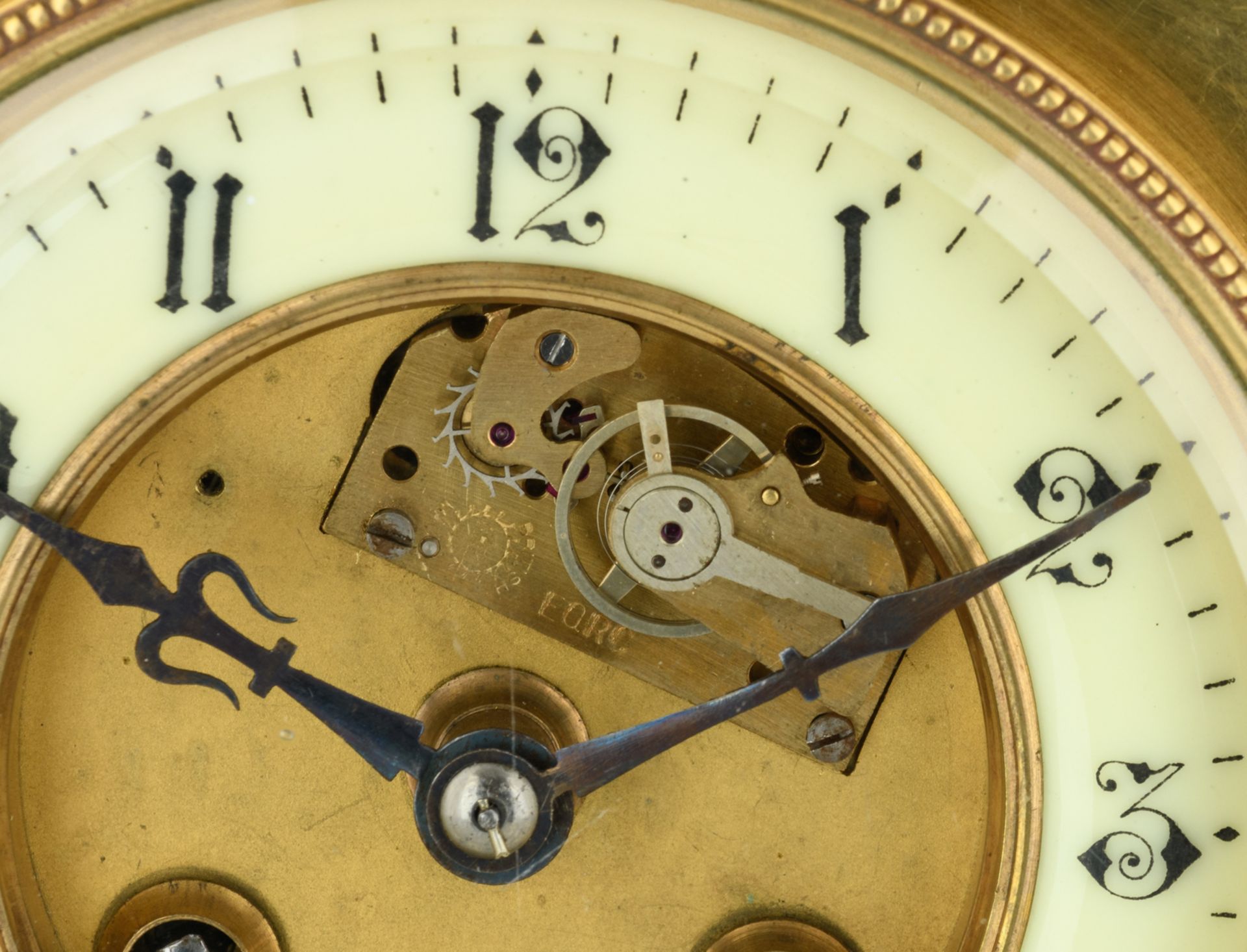 A French early 20thC brass table clock also set with a Fahrenheit & Réaumur thermometer and a - Image 7 of 9