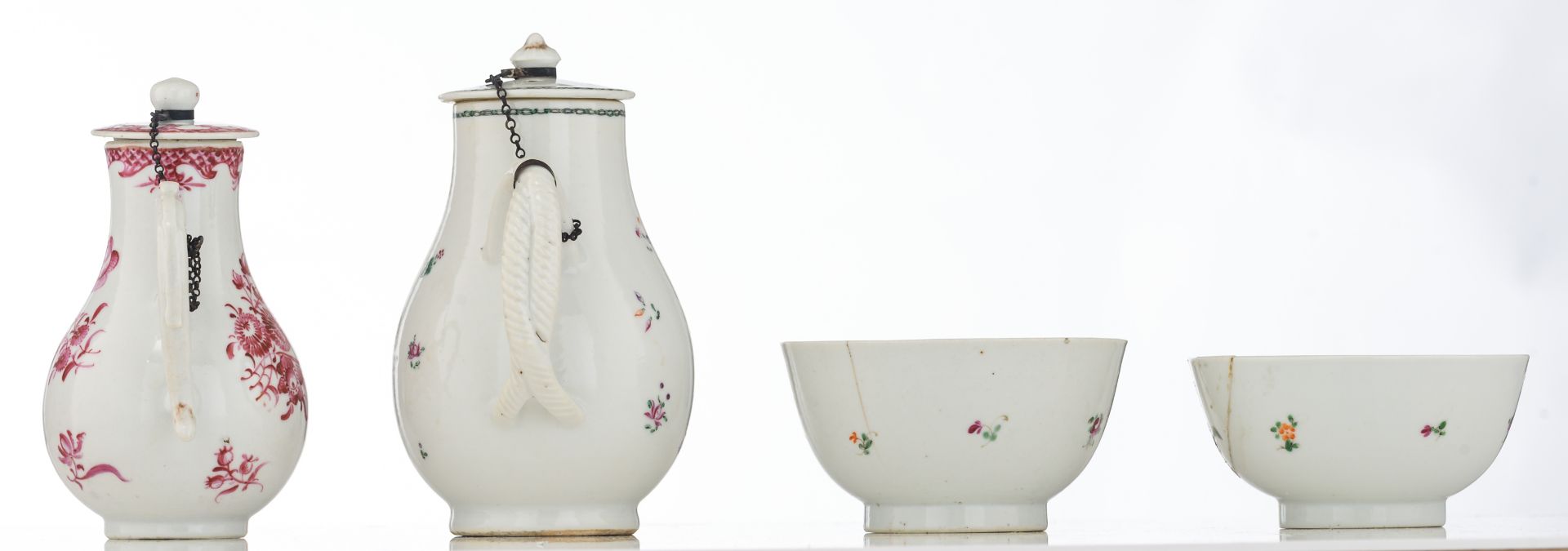 A collection of various 18thC Chinese famille rose export porcelain, consisting of two little - Image 3 of 23
