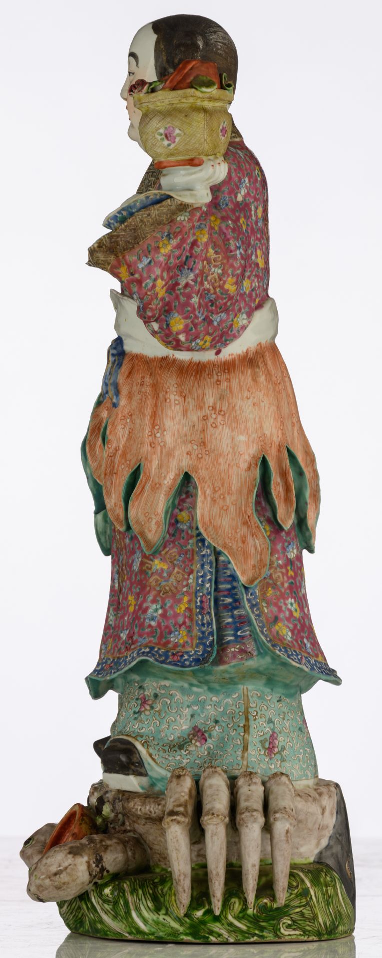 A Chinese polychrome decorated porcelain figure, depicting a girl, standing on a crab, symbolising - Image 2 of 6