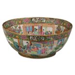 A Chinese Canton famille rose bowl, the roundels decorated with a court scene, H 16,5 - ø 40,5 cm