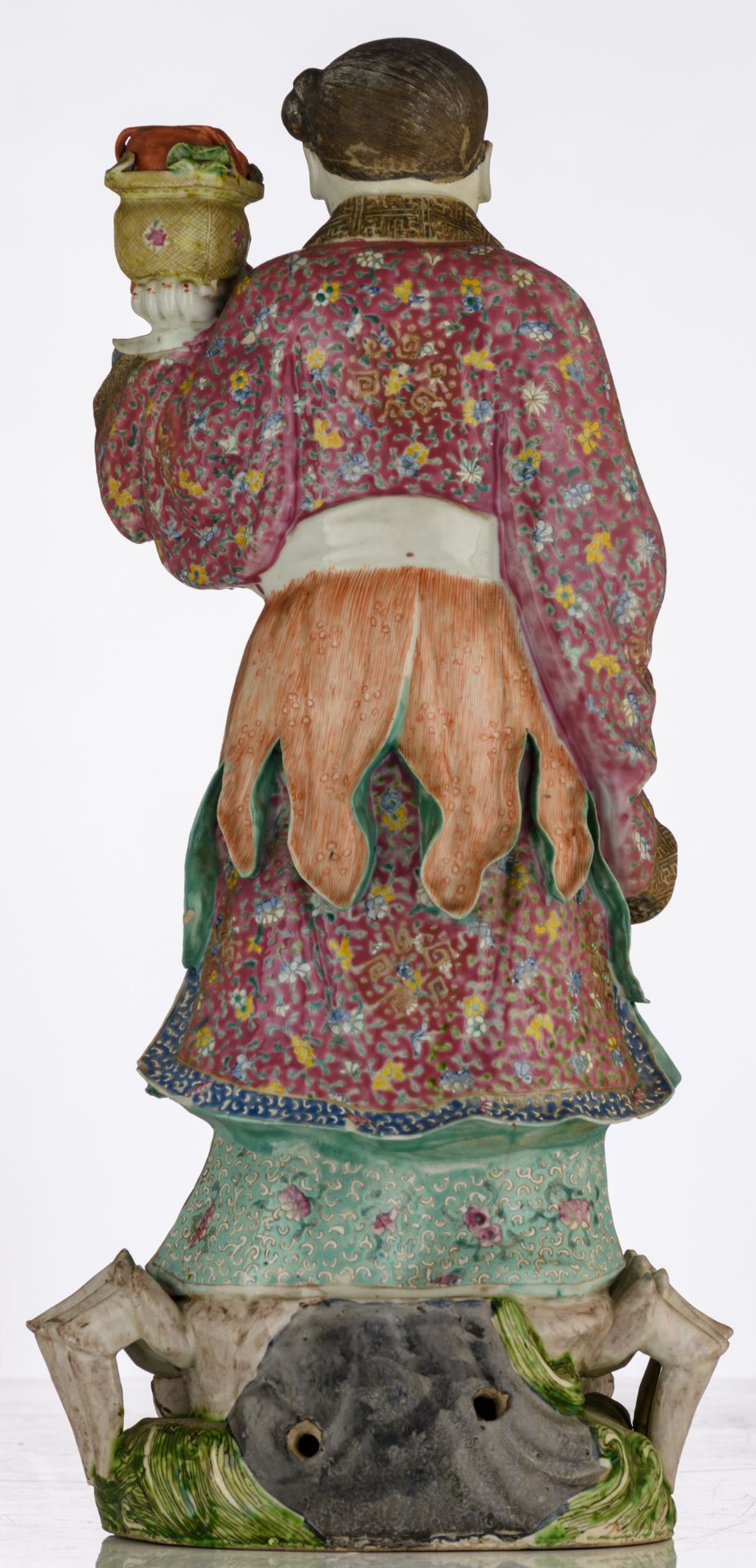 A Chinese polychrome decorated porcelain figure, depicting a girl, standing on a crab, symbolising - Image 3 of 6