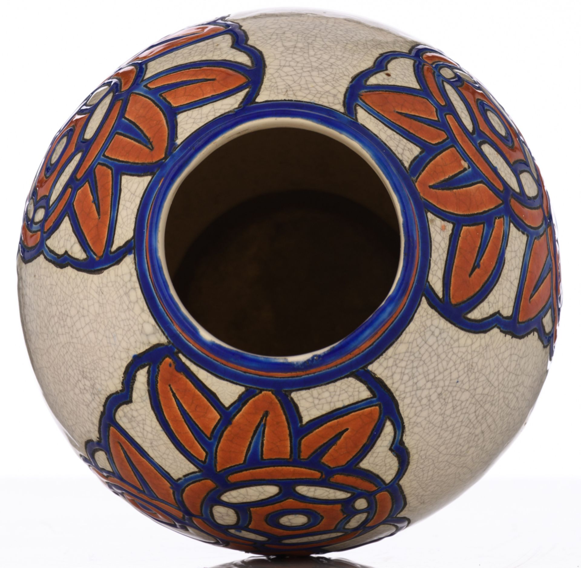 A polychrome decorated 1920s earthenware vase made by Boch - La Louvière in the Charles Catteau - Image 6 of 8