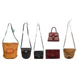 A collection of six leather handbags by Delvaux, H 18 - 35 cm