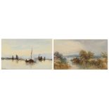 Warren S.S., a river scene with fishermen in a boat, watercolour, 19thC; added: Stacquet H., a