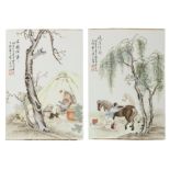 Two Chinese Republic period famille rose decorated porcelain plaques, one plaque decorated with a