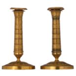 A fine pair of 'French Restauration' brass candlesticks, first quarter of the 19thC, H 18 cm
