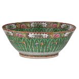 A Chinese Canton famille rose porcelain bowl, decorated with cabbage leaves and butterflies,