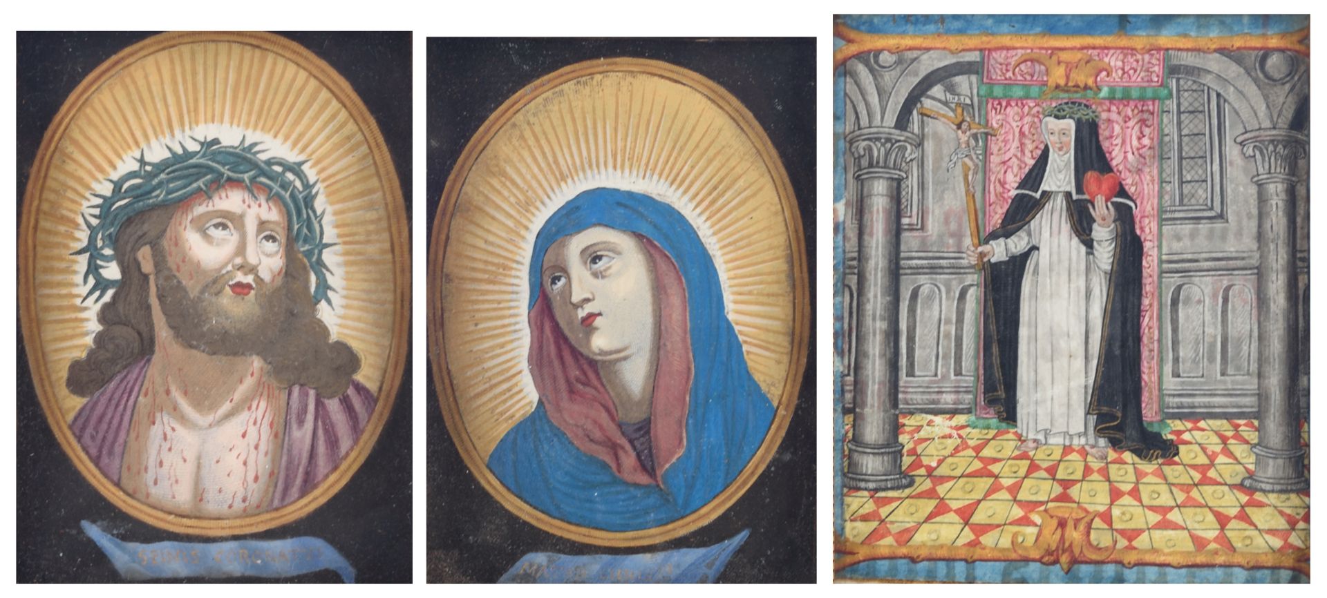 A water colour and gouache painting on a parchment sheet depicting the Holy Catherine of Siena,