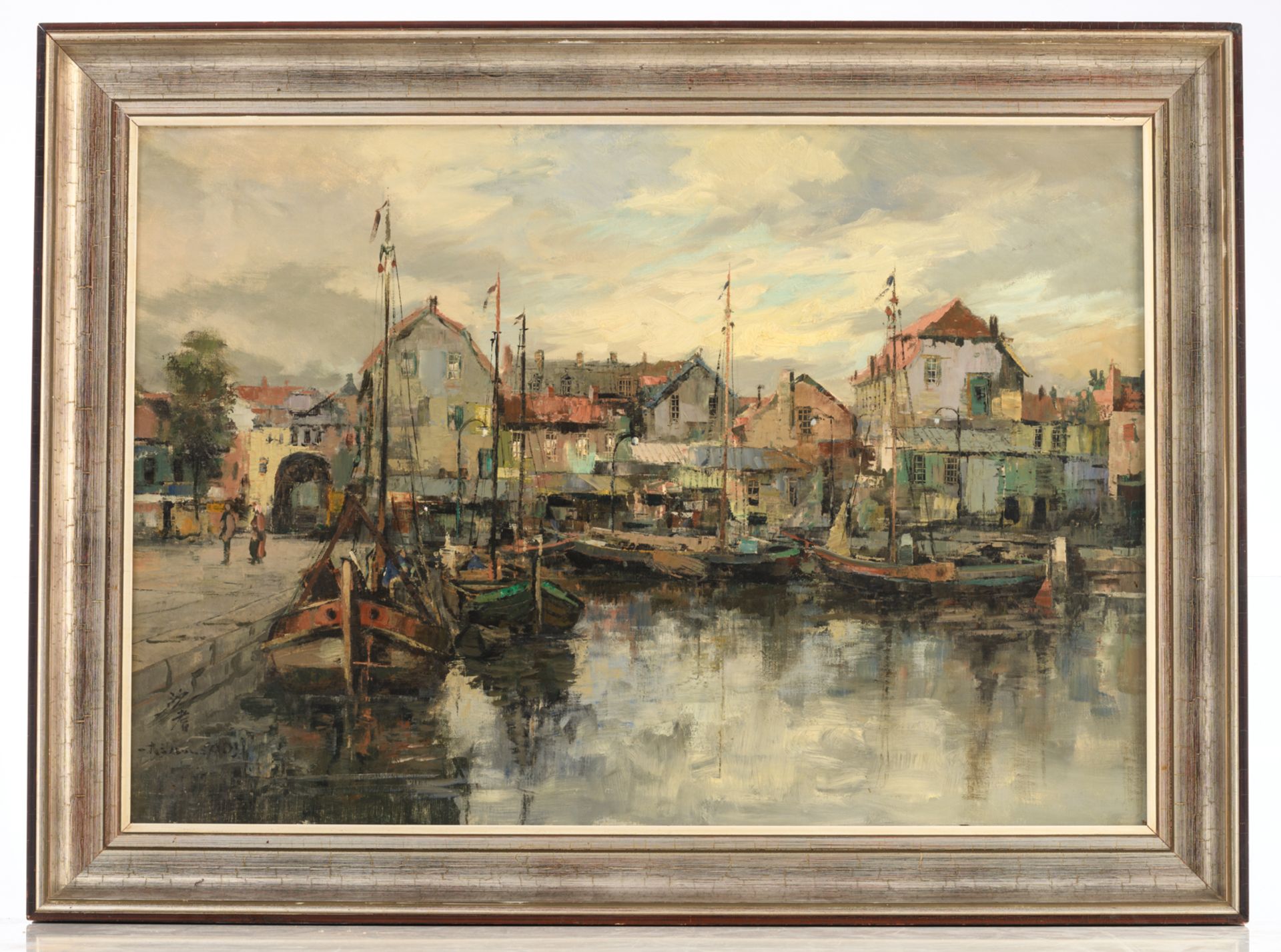 Sadji (SHA QI), fishing boats in the harbour, dated (19)93, oil on canvas, 72 x 101 cm - Bild 2 aus 4