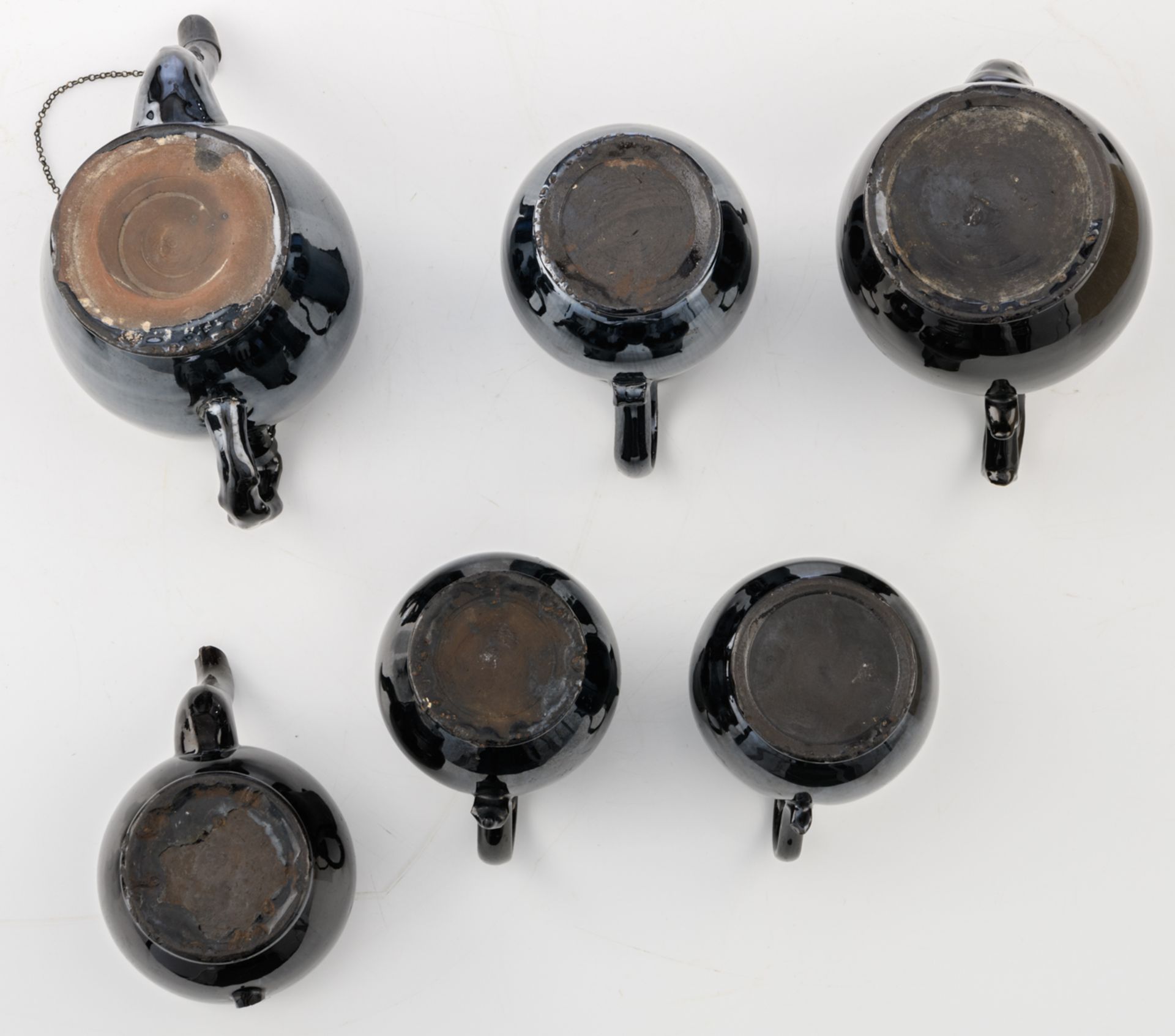 A collection of eight black glazed Namurois earthenware items consisting of: three coffee pots, - Image 4 of 5