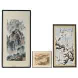 Two Chinese watercolours on paper, one watercolour depicting a mountainous landscape, 44 x 95,5 cm /