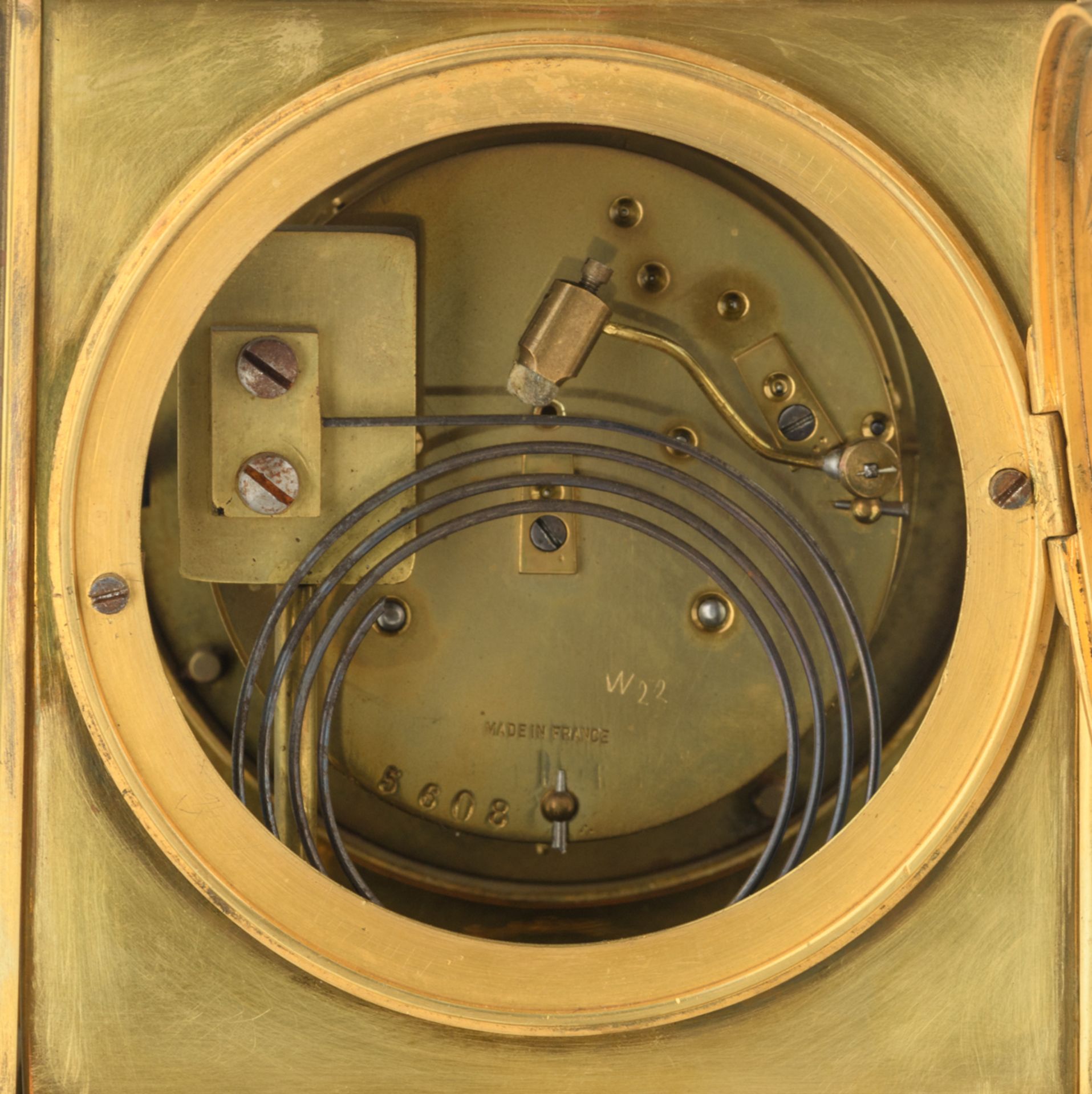 A French early 20thC brass table clock also set with a Fahrenheit & Réaumur thermometer and a - Image 9 of 9