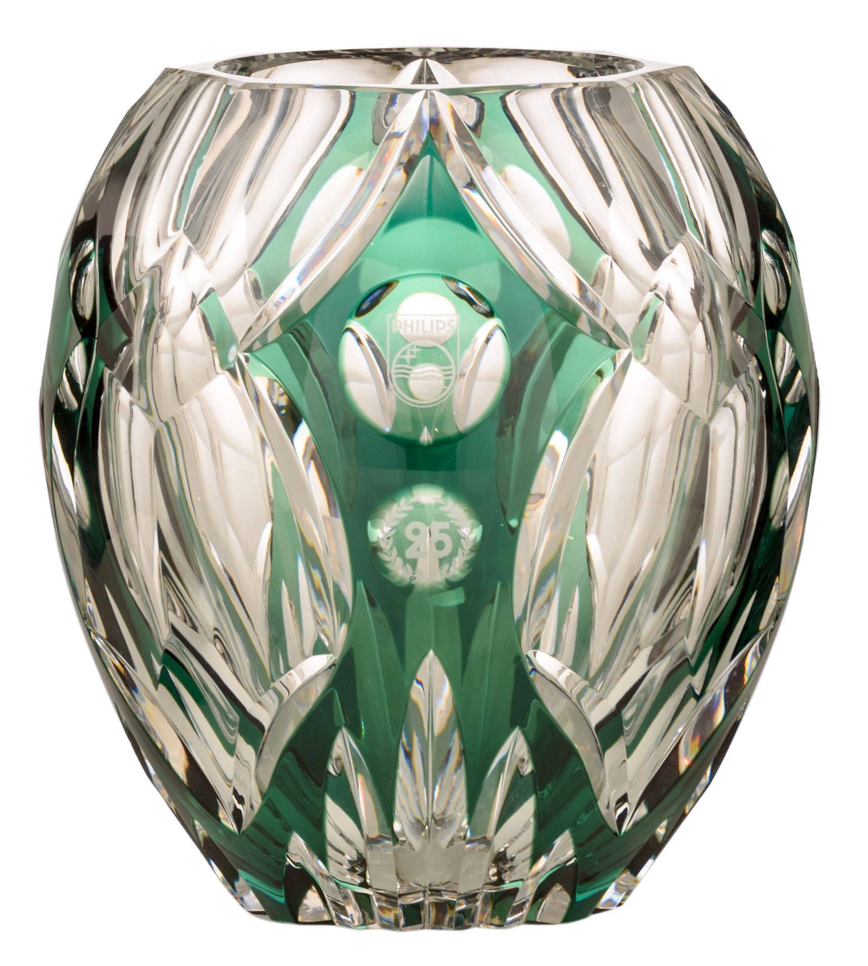 A green overlay Val-Saint-Lambert crystal cut vase, a rare edition especially created for the