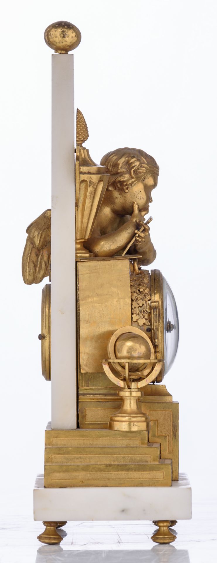 A French obelisk-shaped mantle clock, with an allegory on geography on top, ormolu bronze and - Image 5 of 5