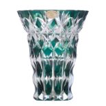 A Val Saint-Lambert green overlay crystal vase, H 26,5 cm