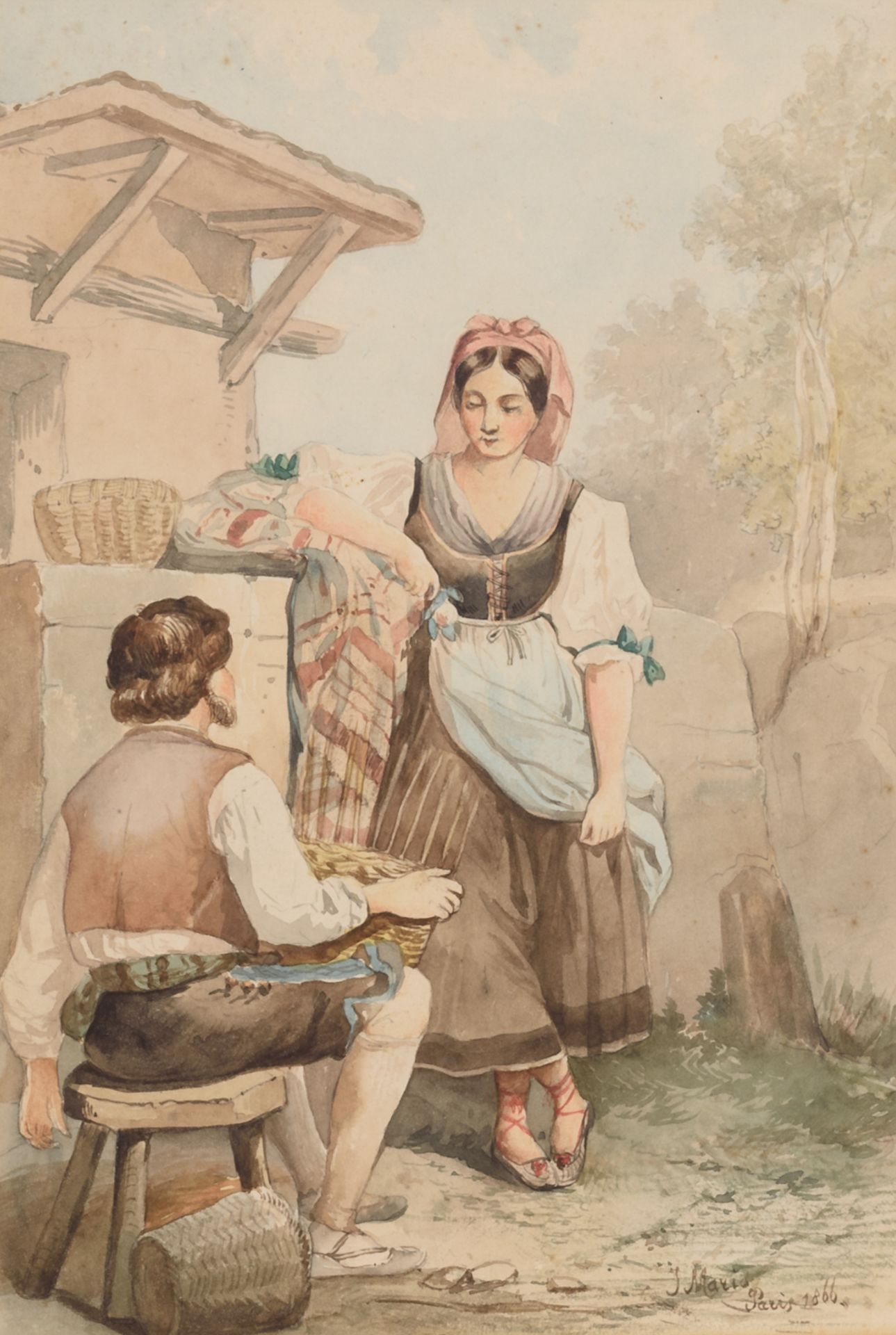 Maris J.H., the conversation, dated 1866, watercolour, 20 x 29 cm