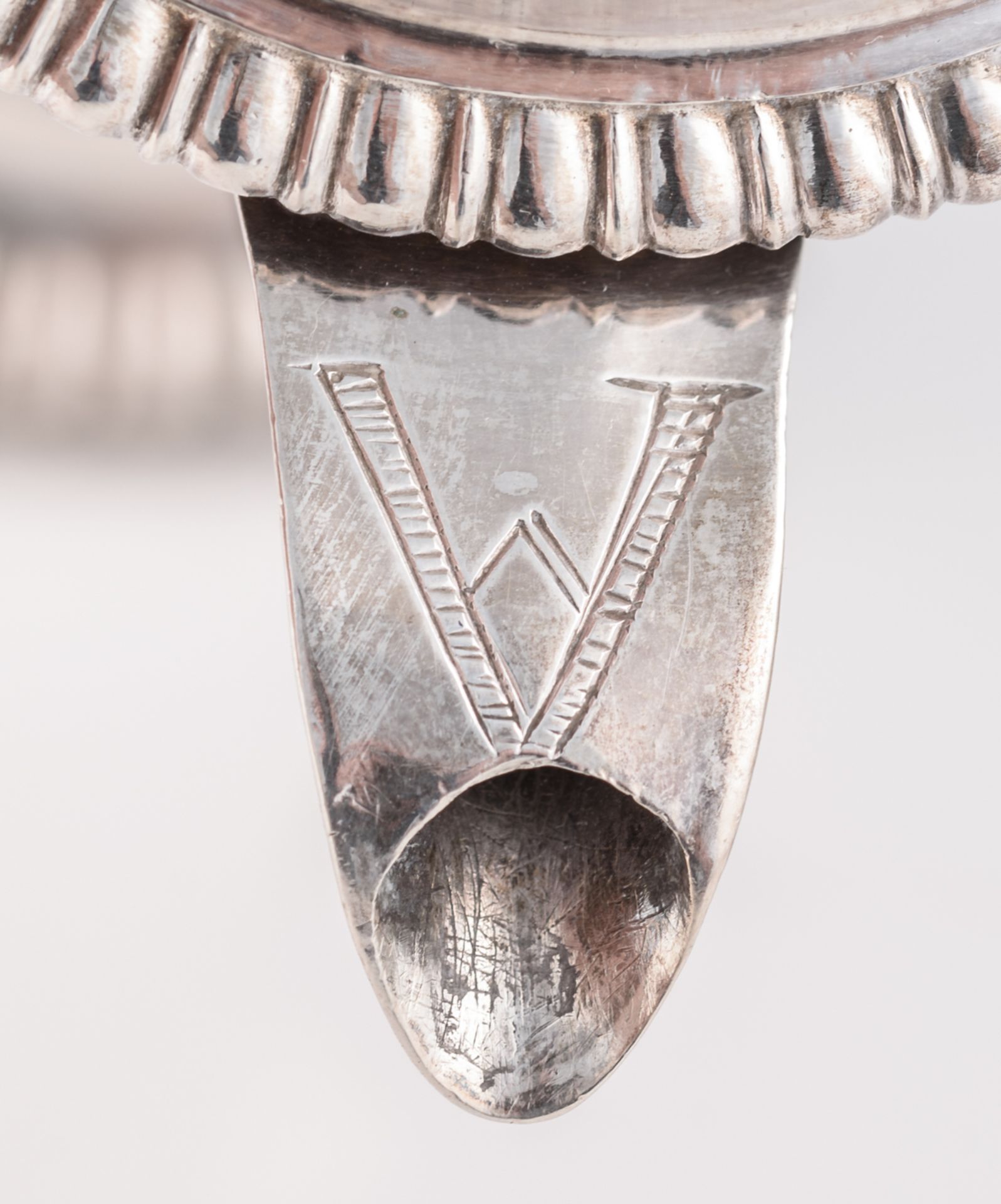 A pair of early 18thC silver ecclesiastical cruets, illegibly marked, with the owners' mark of the - Bild 9 aus 14