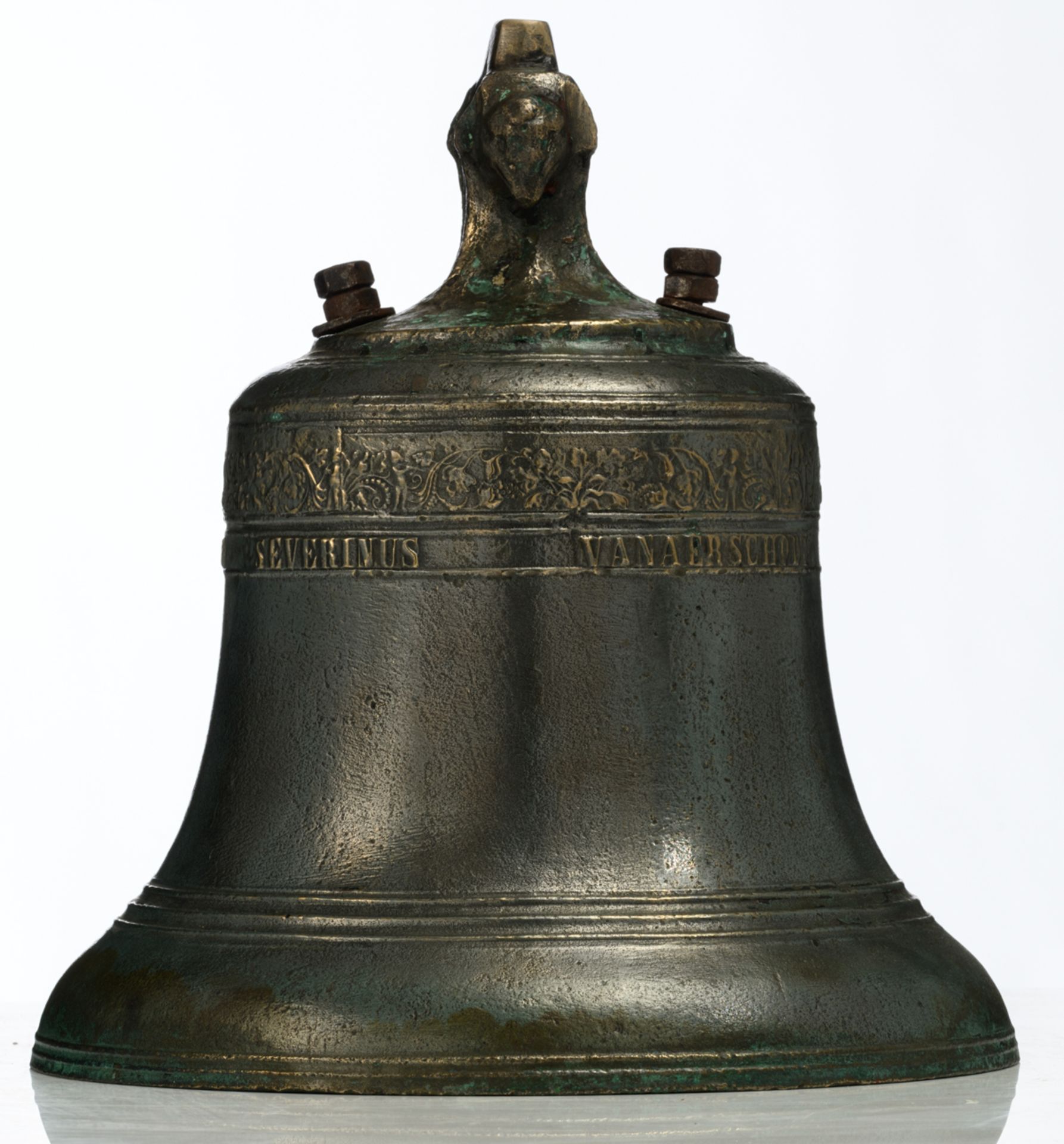 A 19thC cast bronze convent clock with arabesque and hawk head decorated friezes; marked by the - Image 2 of 9