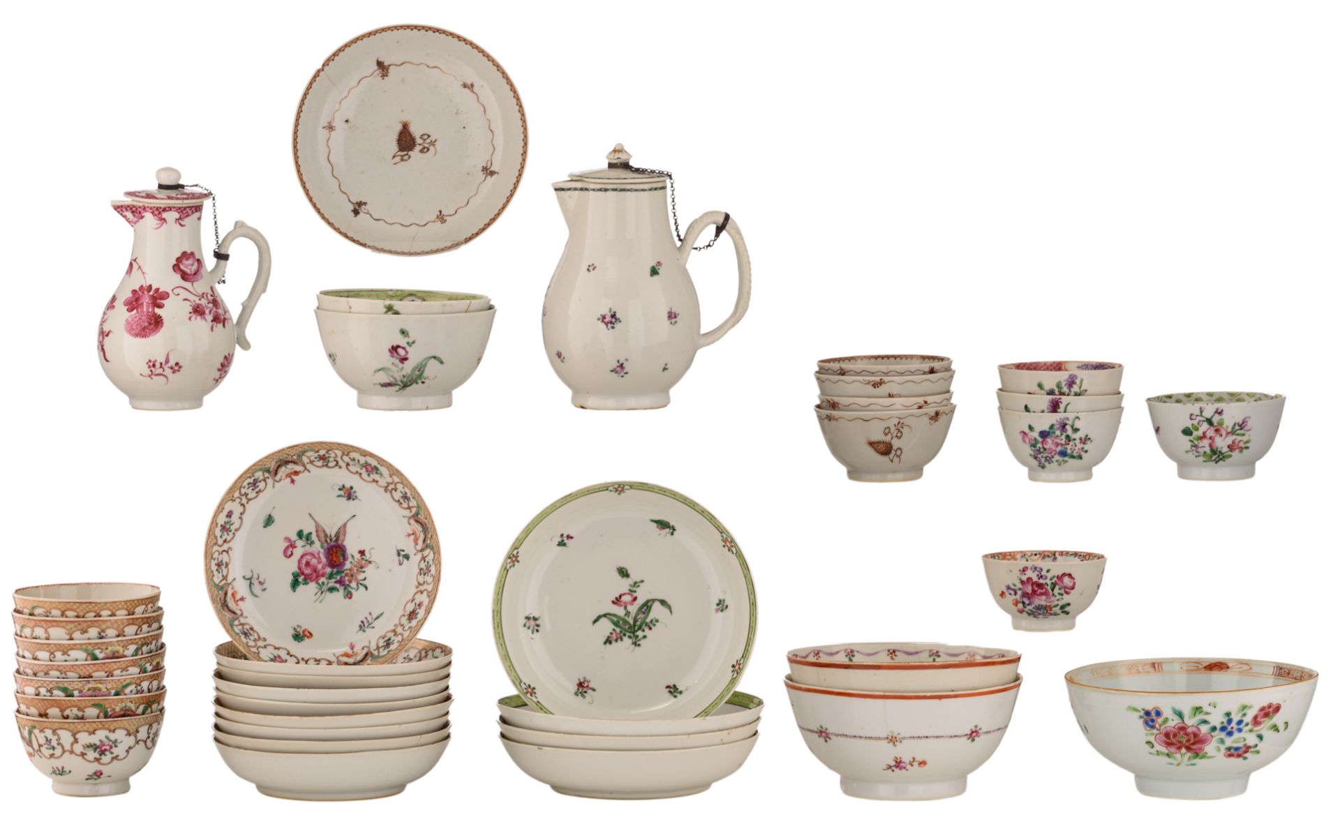 A collection of various 18thC Chinese famille rose export porcelain, consisting of two little