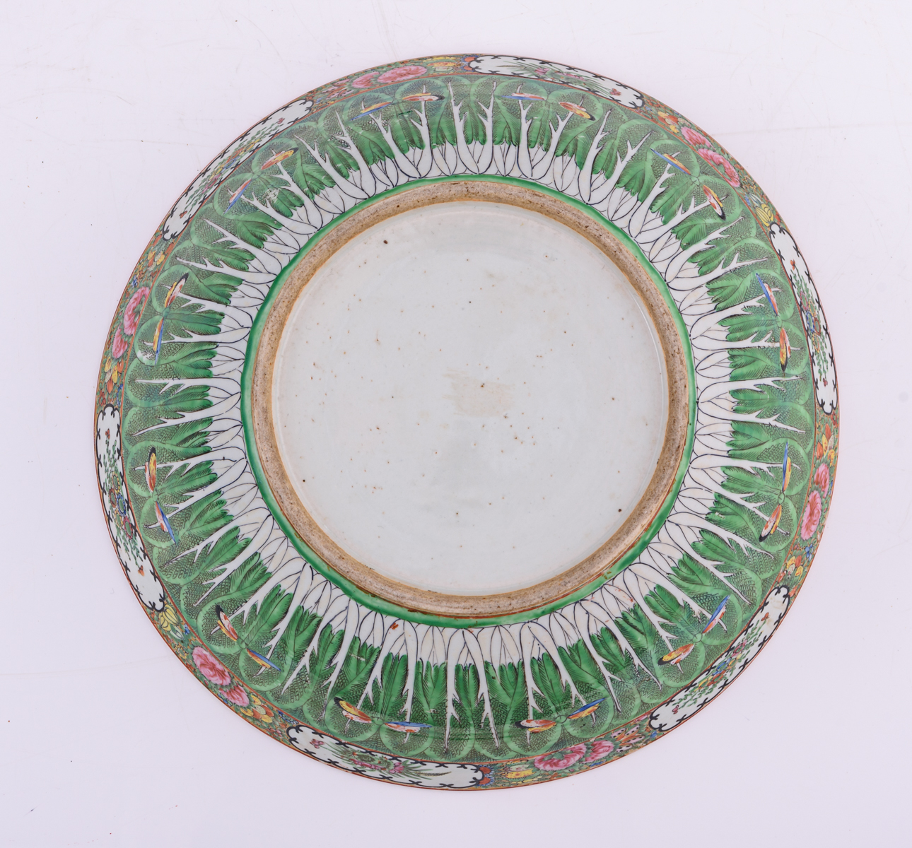 A Chinese Canton famille rose porcelain bowl, decorated with cabbage leaves and butterflies, - Image 7 of 7