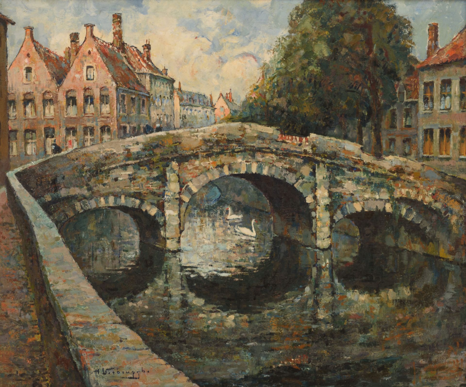 Verbrugghe Ch., 'Pont des Augustins à Bruges', oil on canvas, 54 x 65 cm Is possibly subject of