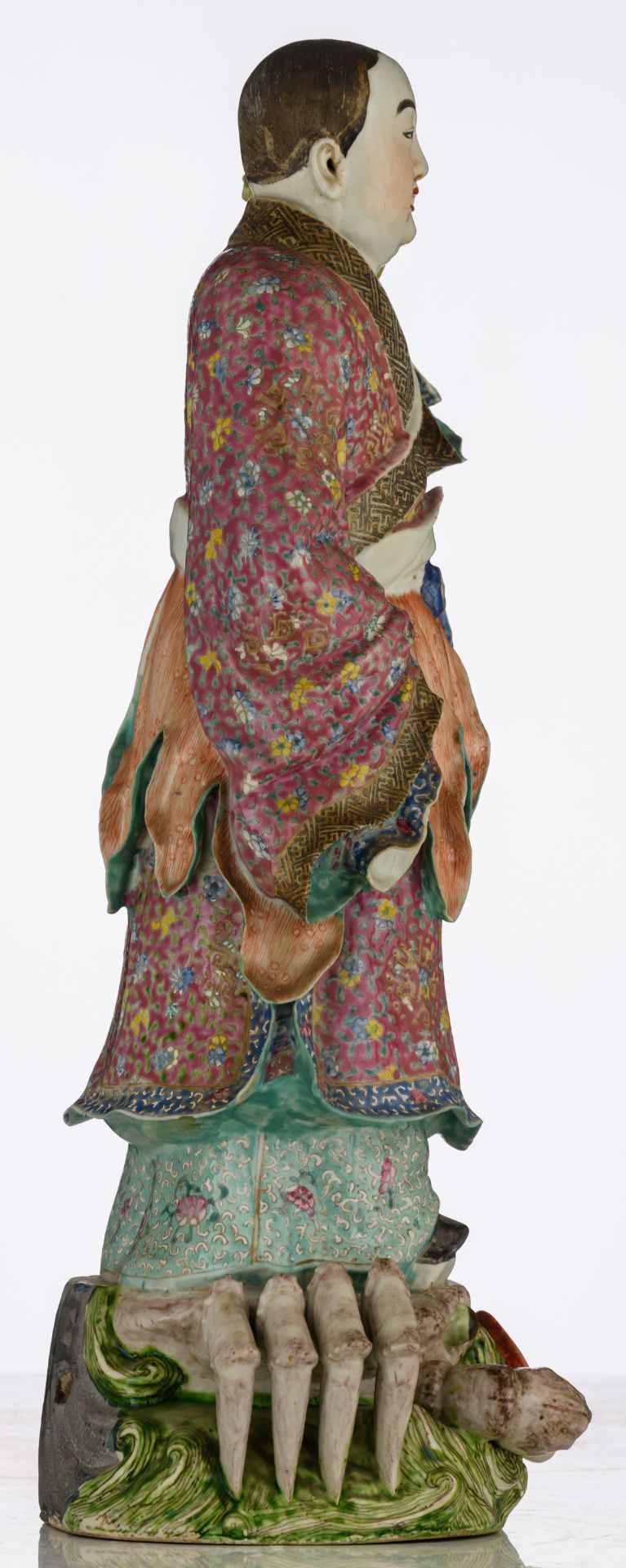 A Chinese polychrome decorated porcelain figure, depicting a girl, standing on a crab, symbolising - Image 4 of 6