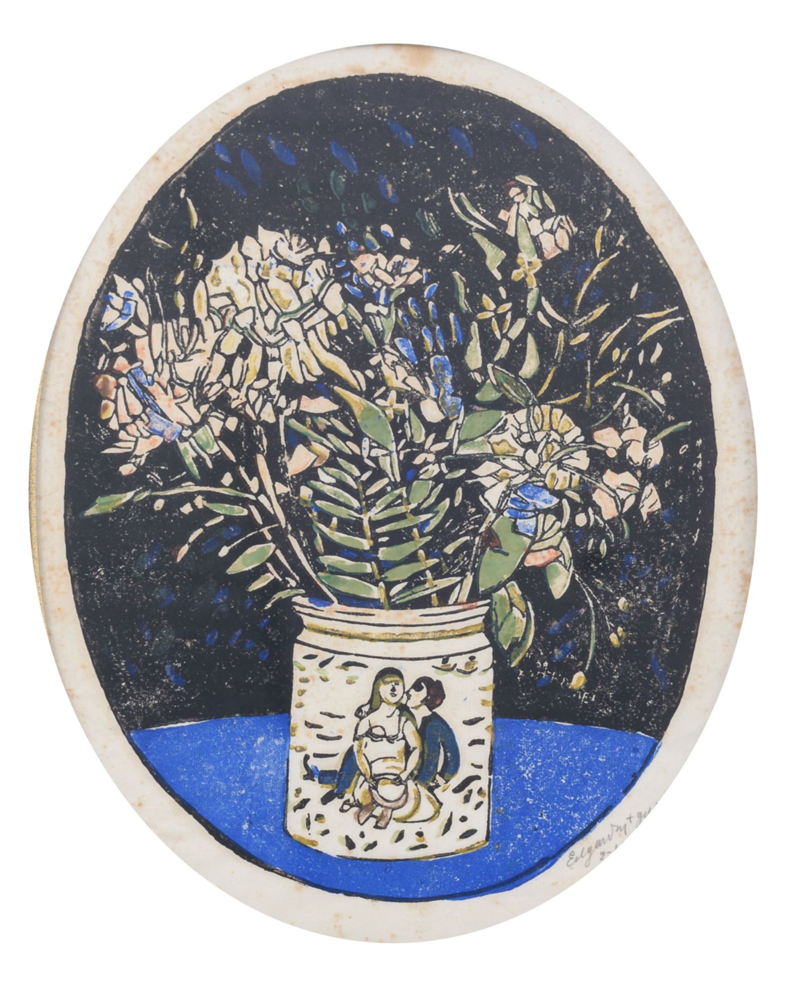 Tytgat E., a flower still life in a medallion, dated 1921, lithograph, 22,5 x 29 cm Is possibly