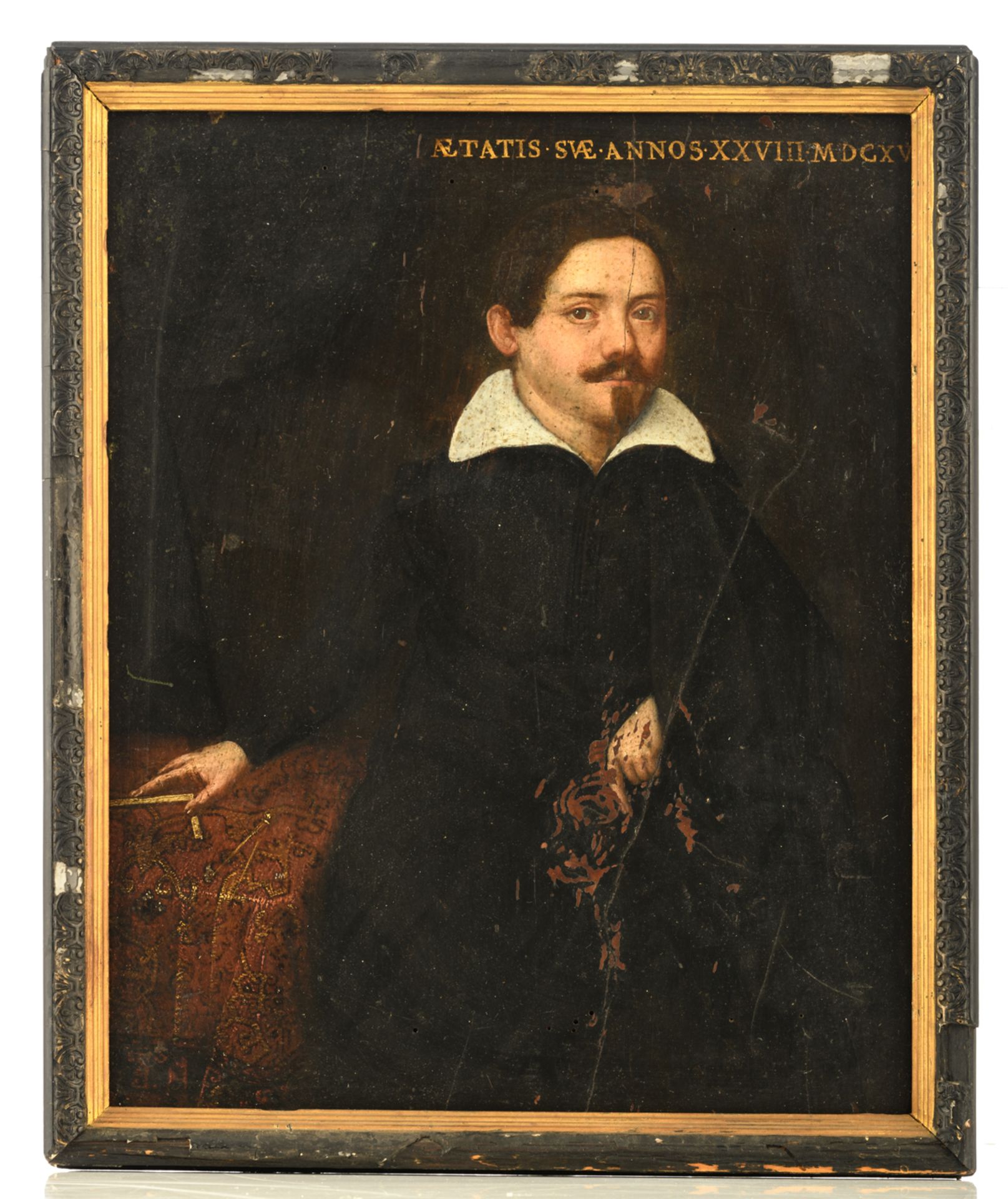 No visible signature, the portrait of a mathematician, 17thC, oil on panel, 32 x 39 cm - Bild 2 aus 4
