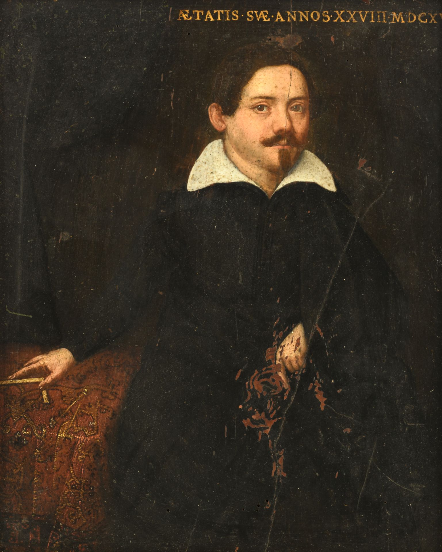 No visible signature, the portrait of a mathematician, 17thC, oil on panel, 32 x 39 cm