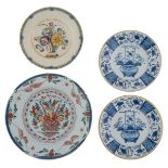 A collection of four Dutch Delftware items consisting of: a polychrome decorated dish and a ditto