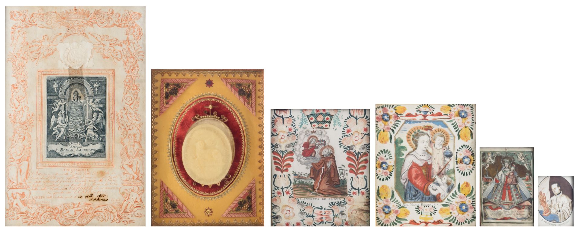 Various items fitting in the popular religious experience: two 18thC handcoloured engravings