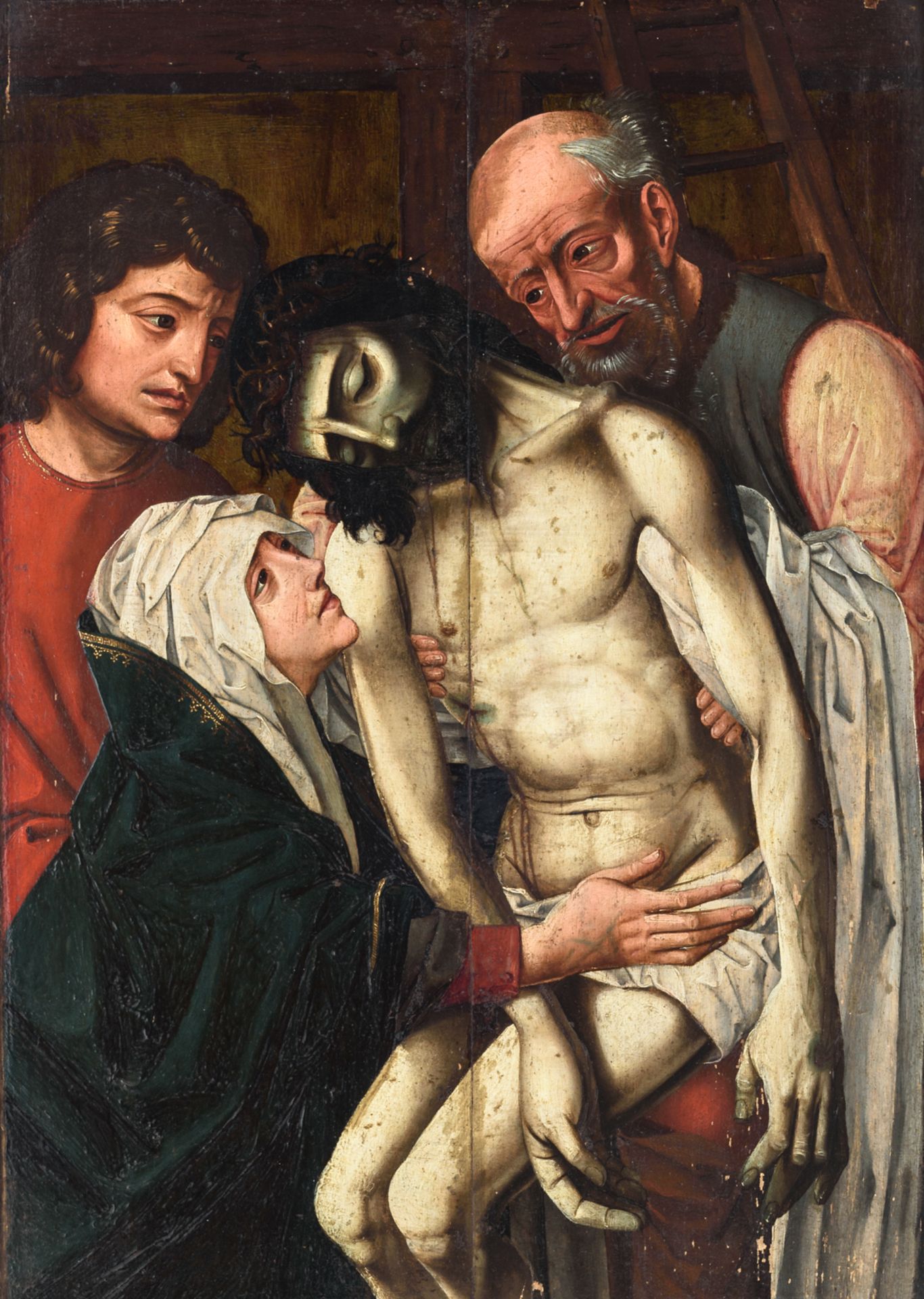 No visible signature, after Rogier van der Weyden 'The Lamentation of Christ', oil on an oak