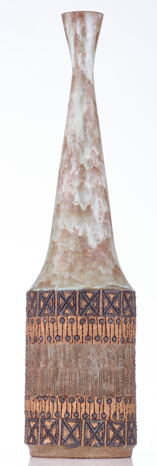 A 1960s type earthenware vase in the Bruges Amphora manner, with a glazed and structured surface, - Image 3 of 5