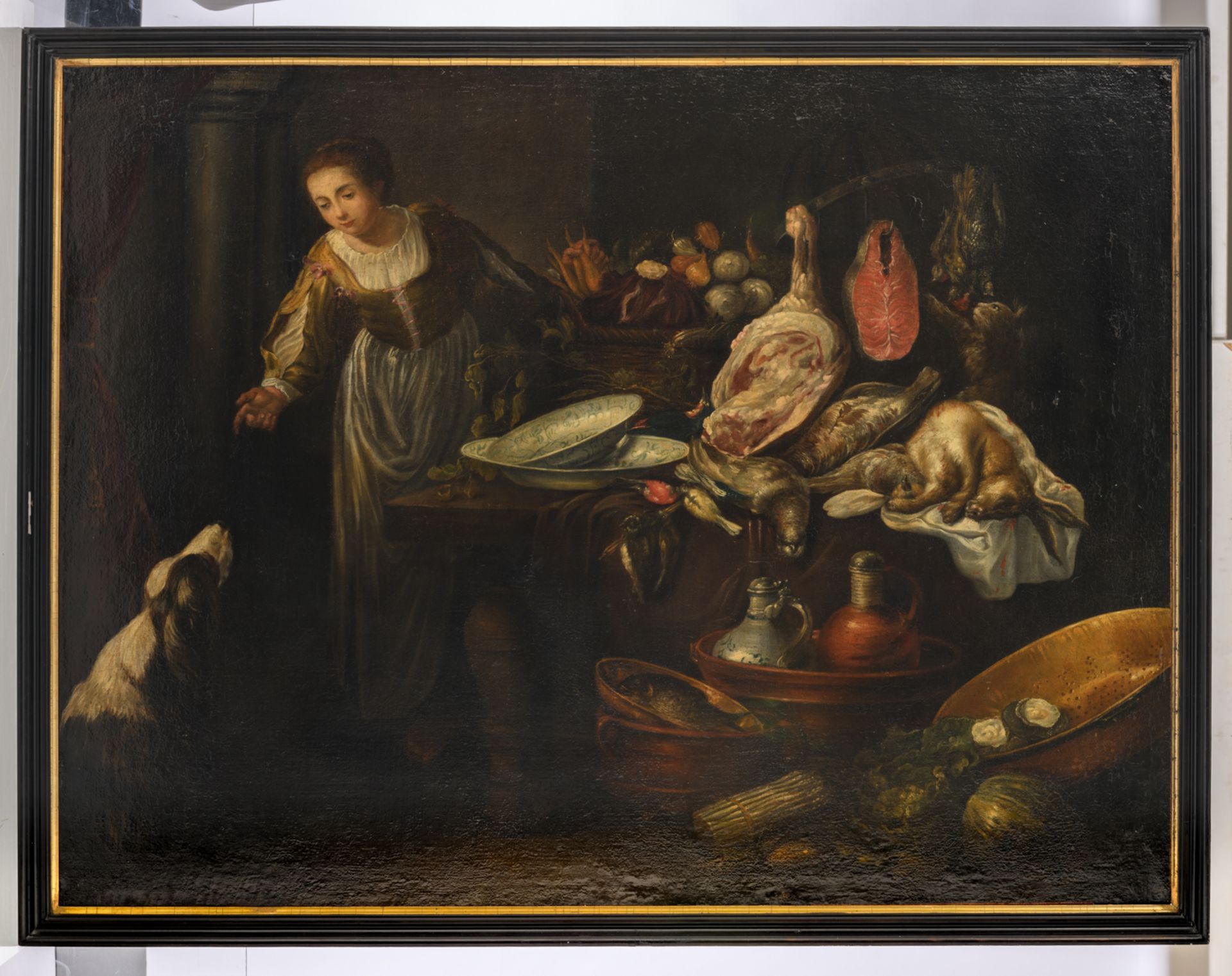 No visible signature (attr. to Jan Fyt), a still life with maid, cat and dog, 17thC, oil on - Bild 2 aus 3