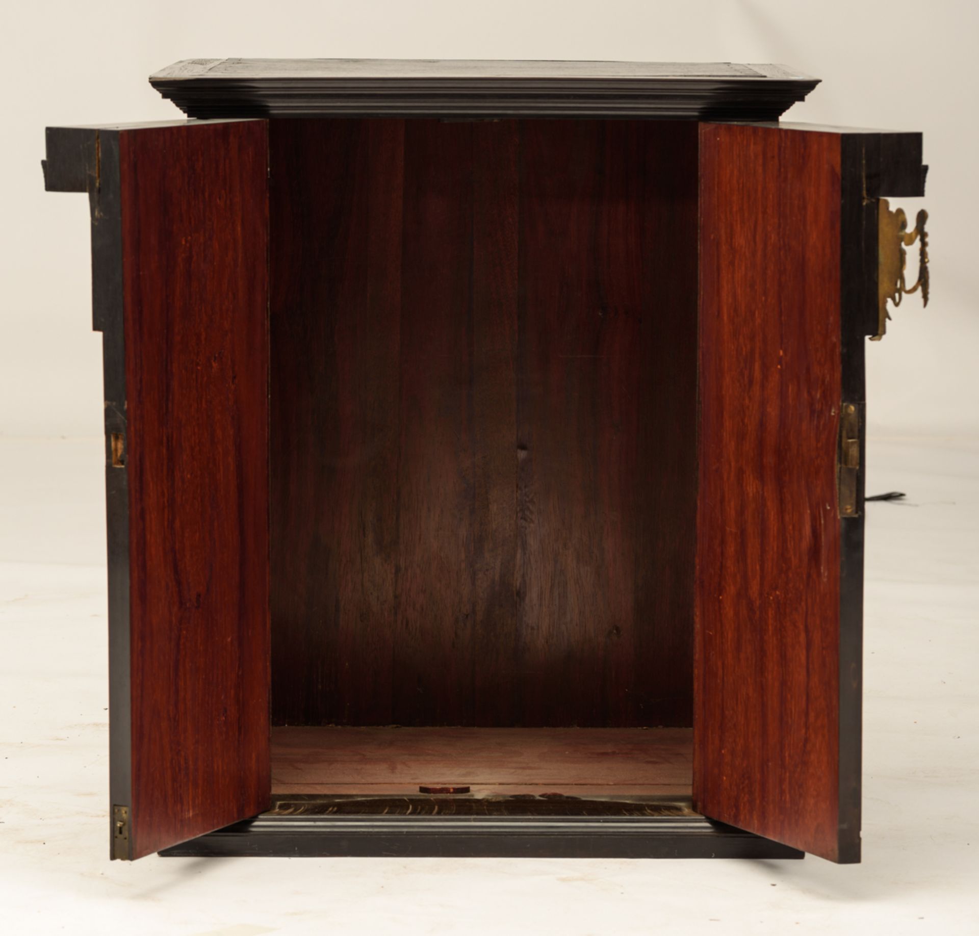 An ebonized wood, ormolu-mounted, tortoiseshell, and rosewood veneered architectural-looking - Image 8 of 8