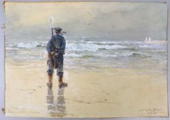 Willy STÖWER (1864-1931), Posten am Strand von Zeebrügge, Aquarell/Guache und Bleistift auf