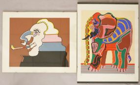 Simon DITTRICH (1940), zwei Farbserigraphien, jew. sign. u. dat. 70, "Elefant", Expl. 40/120,