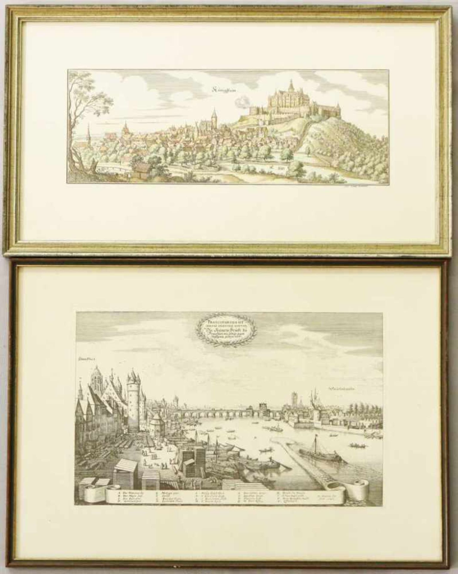 Zwei Stadtveduten von Königstein und Frankfurt, Radierungen, Reproduktionen des 20. Jh.,