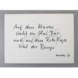 Joseph BEUYS (1921-1986), Postkarte mit Druck eines Zitats Beuys', mit Bleistift signiert, Anstreu
