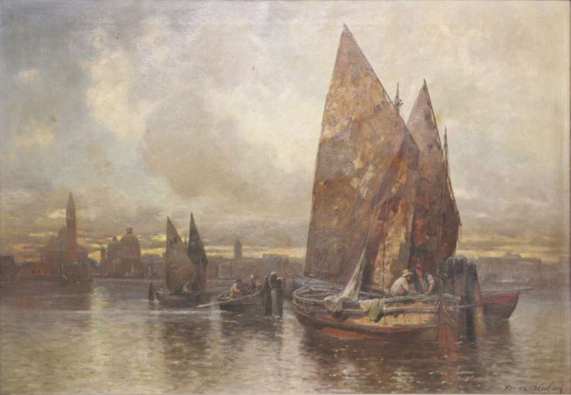 Fernand LUBICH (Künstler des 19./20. Jh.), Öl auf Leinwand, "Segler in der Lagune von Venedig bei