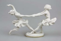 Hutschenreuther Figur "Frohsinn", vollplastische Darstellung zweier Tänzerinnen, Entwurf Karl TUTTER