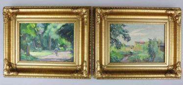 Hermann GOEBEL (1885-1945), Paar Gemälde, Öl auf Hartfaser, u.re.sign., "Sommer auf dem Lande" u. "