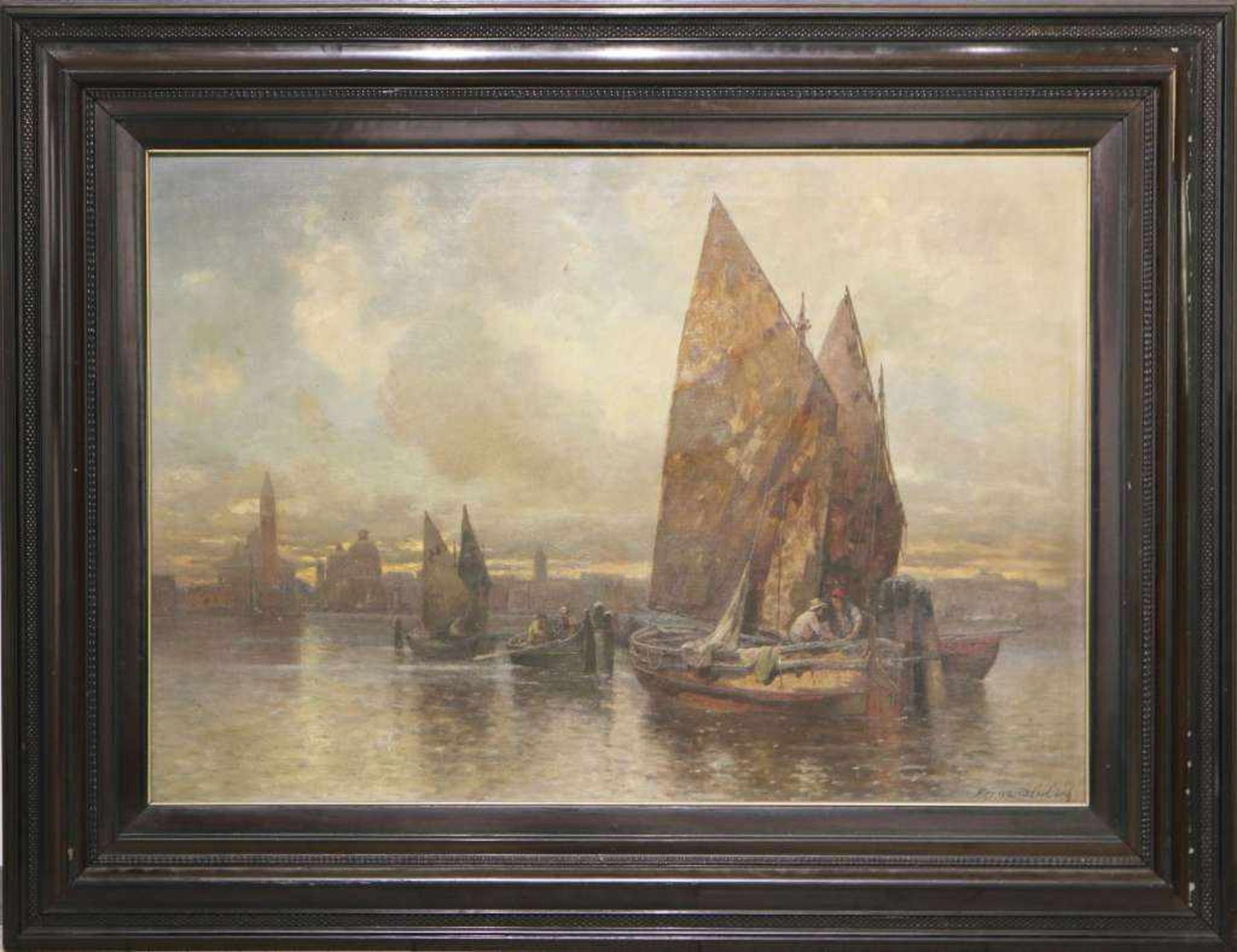 Fernand LUBICH (Künstler des 19./20. Jh.), Öl auf Leinwand, "Segler in der Lagune von Venedig bei - Bild 3 aus 4