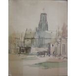 Josef URBACH (1889-1973), Aquarell, u.re. sign. u. dat. 36, wohl Chor und Turm von St. Marien in